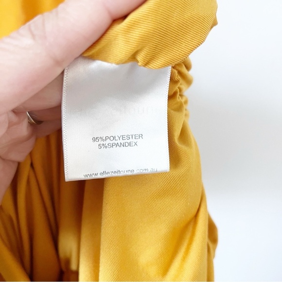 Elle Zeitoune Naira Ruched Off Shoulder Formal in Marigold Gold Midi Dress - Picture 6 of 10